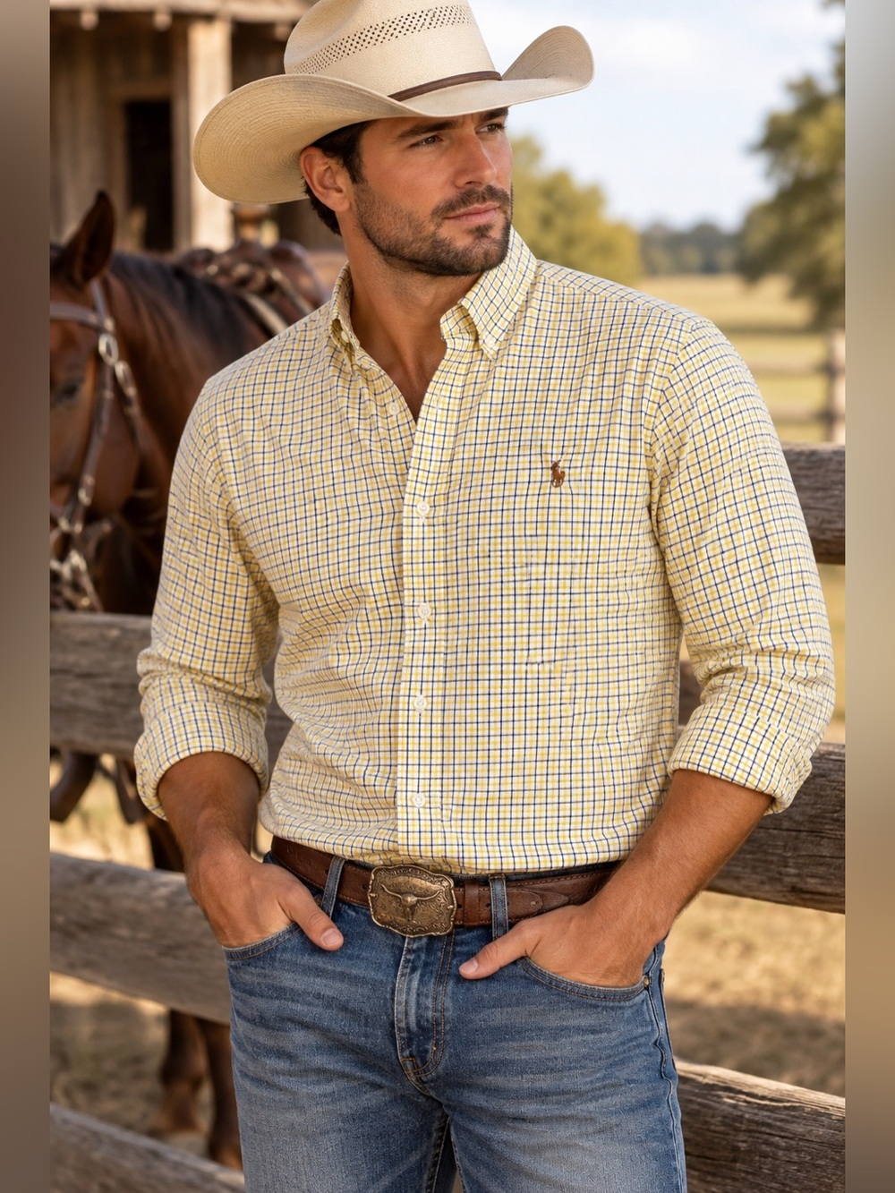 Ralph Lauren Classic Fit Men's Long Sleeve size L Down Shirt Preppy Check plai